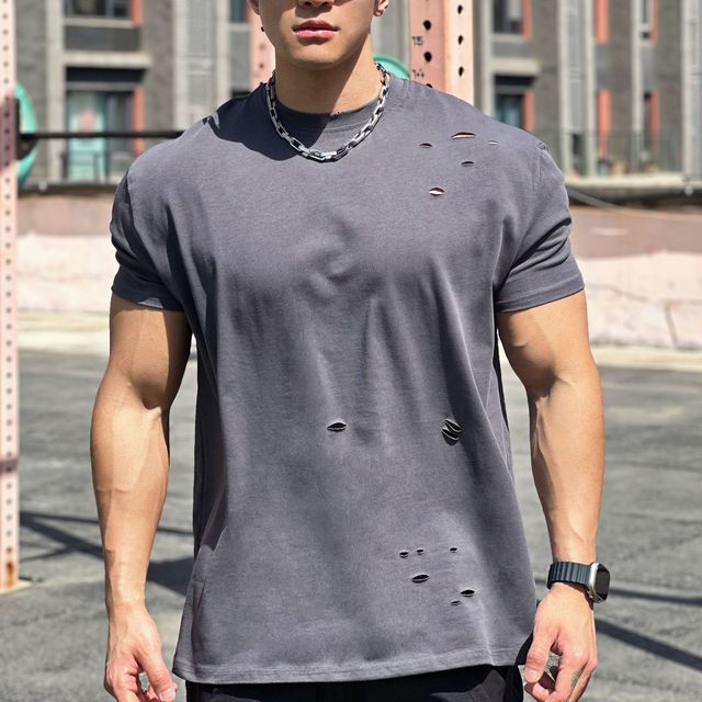 Oversized Cotton Round Collar Sports T-Shirt for Men