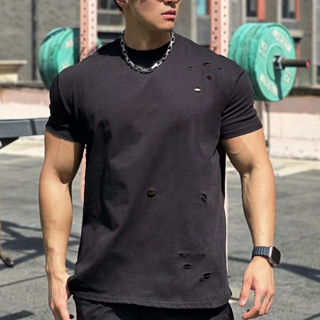 Oversized Cotton Round Collar Sports T-Shirt for Men