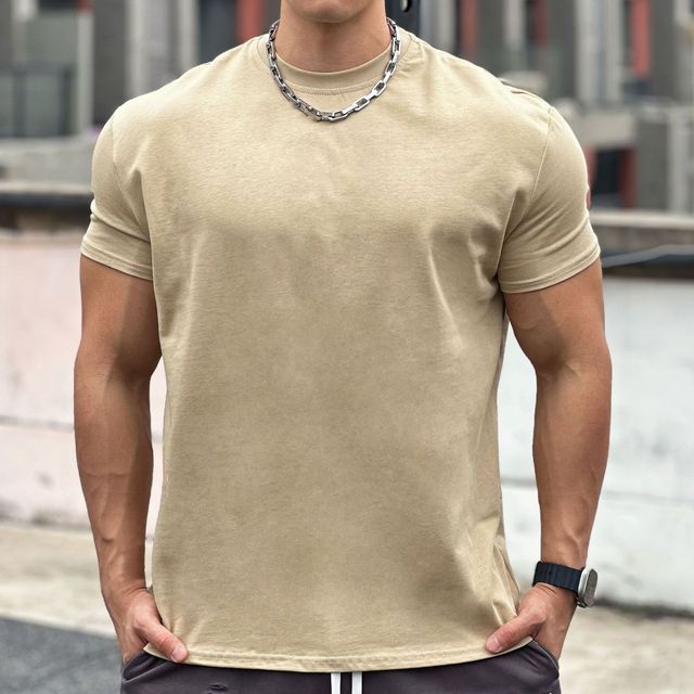 Oversized Cotton Round Collar Sports T-Shirt for Men