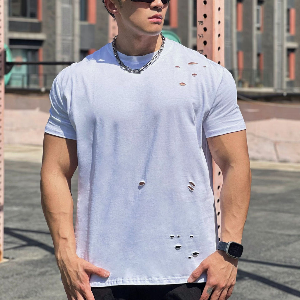 Oversized Cotton Round Collar Sports T-Shirt for Men